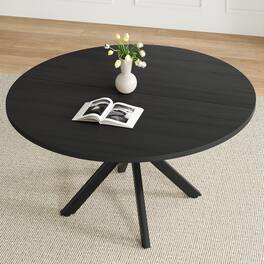 GOODSILO - 47-Inch Round Dining Table for 4-6 People with Sturdy Base, Mid-Century Modern Kitchen Table for Dining Room - Black