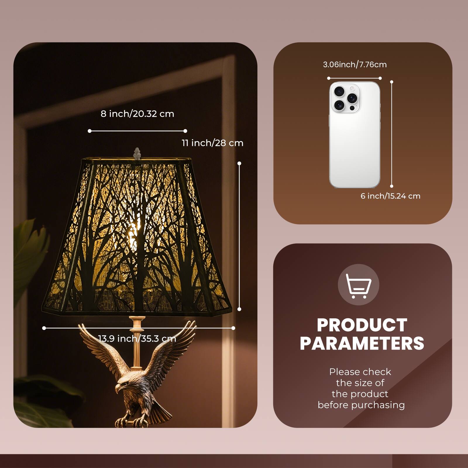 3.06inch/7.76cm, 6 inch/15.24 cm, 8 inch/20.32 cm, 11 inch/28 cm, 13.9 inch/35.3 cm, PRODUCT PARAMETERS, Please check the size of the product before purchasing