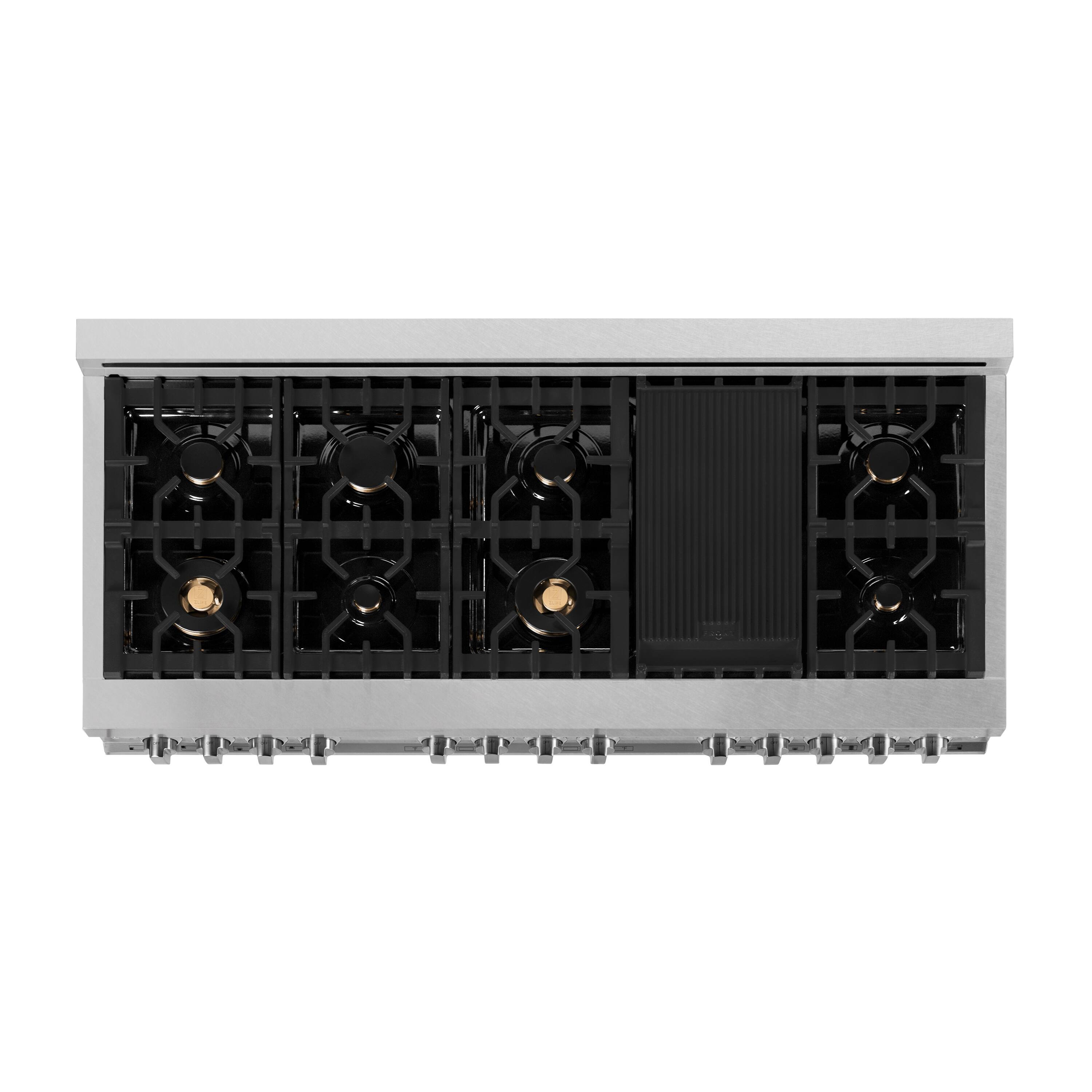 Alt View 3. ZLINE - ZLINE 60 in. Legacy Dual Fuel Range with 8 Brass Burners (RAS-SN-BR-60) - Satin Stainless Steel.