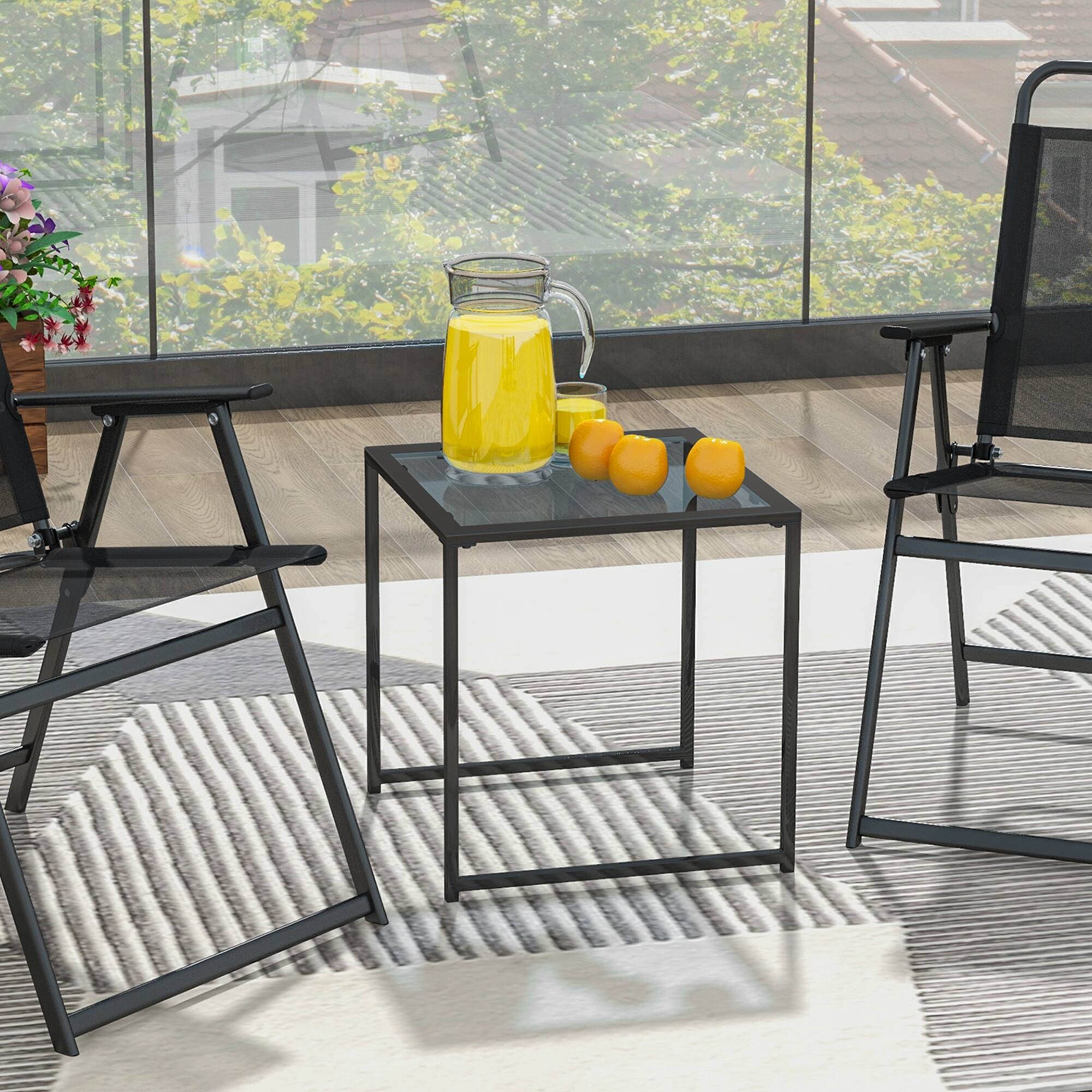 Alt View 3. Costway - Costway Patio Side Table Outdoor 17'' Tempered Glass End Coffee Table for Porch Garden - Black.