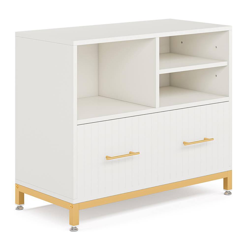 Back. Kadyn - Kadyn Filing Stroage Cabinets, Lateral File Cabinet Printer Stand with Drawer & Open Storage Spaces,White - White.
