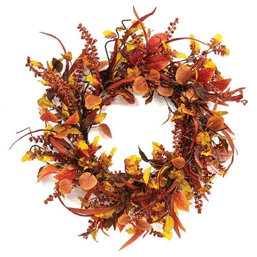 Front. BreeBe - Harvest Bounty Berries & Leaves Wreath - 24" - Multicolor.