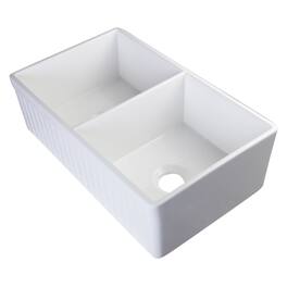 Alfi - brand 32 Fluted Apron Double Bowl Fireclay Farmhouse Kitchen Sink - White