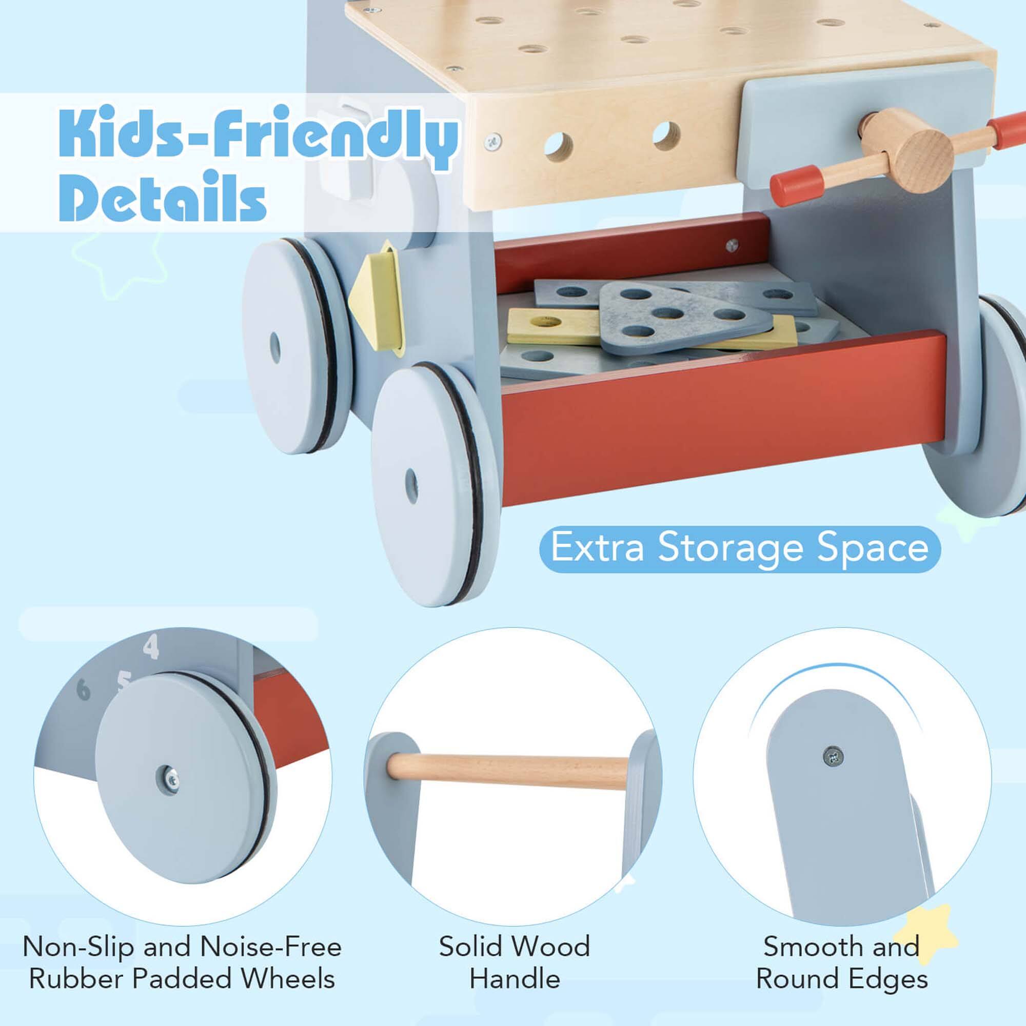 Kids-Friendly Details

Extra Storage Space

Non-Slip and Noise-Free Rubber Padded Wheels

Solid Wood Handle

Smooth and Round Edges