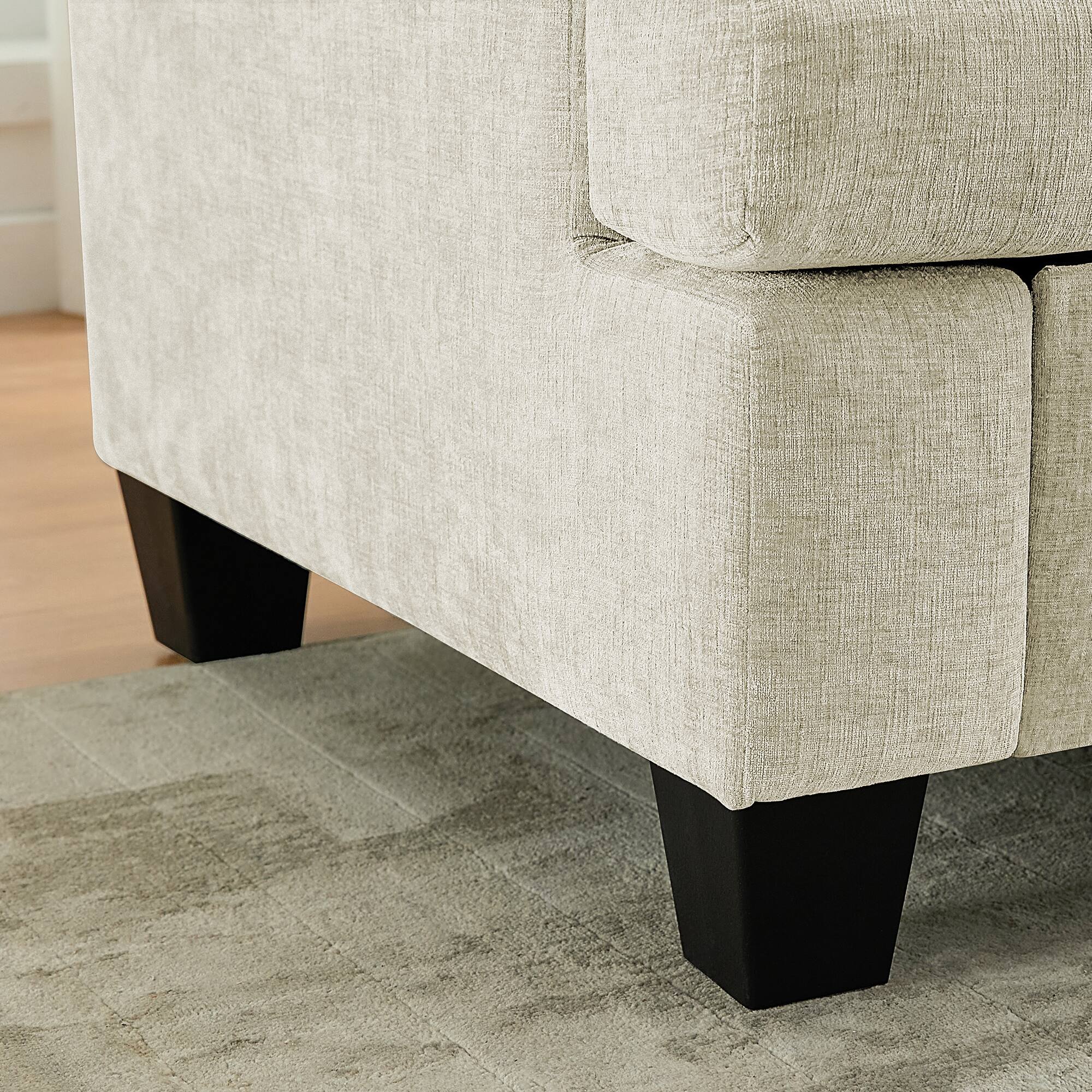 Alt View 1. KERDOM - 3 Seat Sofa for Living Room, L-Shaped Chenille Couch with Deep Seat, Storage Ottoman, Sectional Couch with Chaise Longue - Beige + 3 Ottomans.