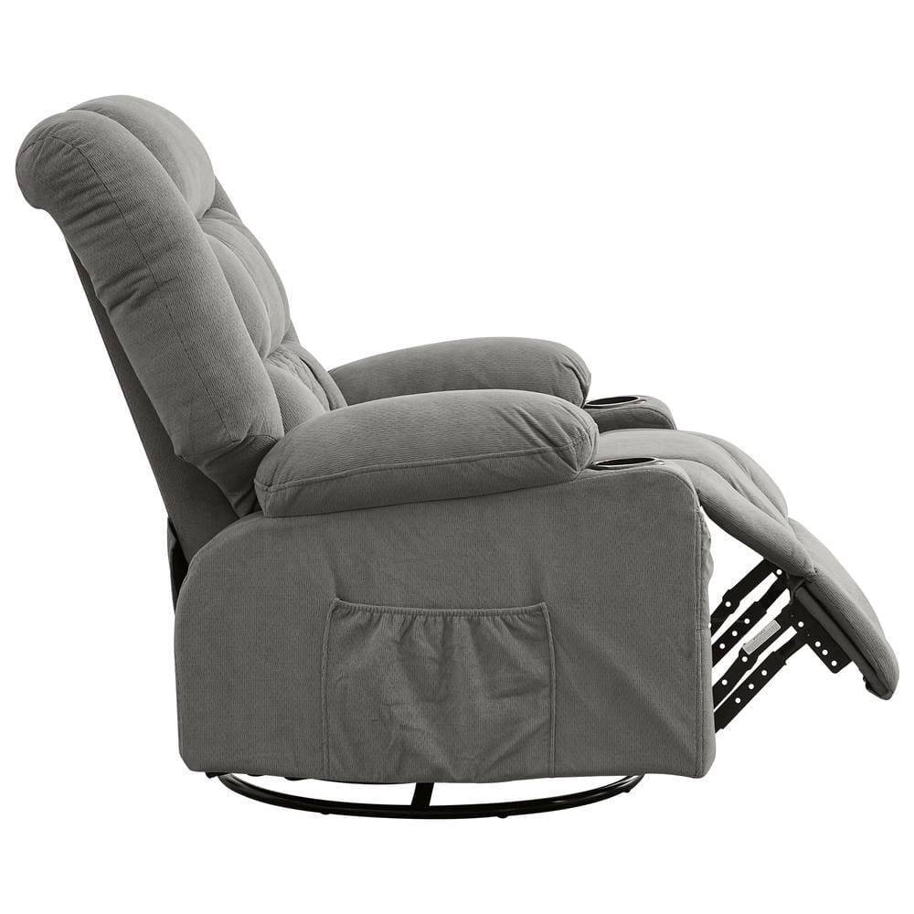 Alt View 8. Kadyn - Oversized Swivel Recliner Chair with Massage & Heat, 350lb Capacity, 8 Vibration Modes, USB Port, Gray - Gray.