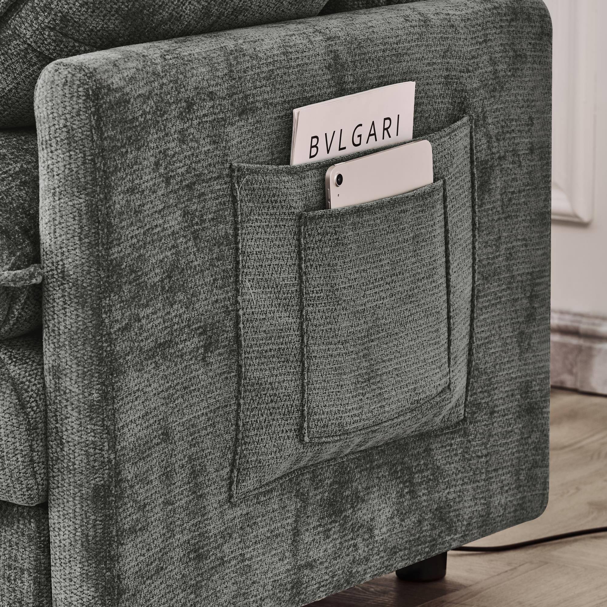 Alt View 3. Boyel Living - 101.9In Gray Cashmere Modular Sofa 3-Seater with Movable Footstool - Gray.