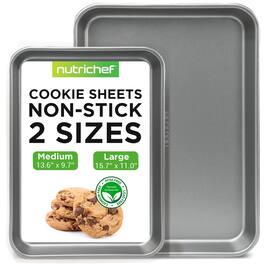 NutriChef - 2-Piece Cookie Sheets for Baking – Non-Stick Carbon Steel, Dishwasher Safe, Gray Baking Sheets (NC2TRGY.5)