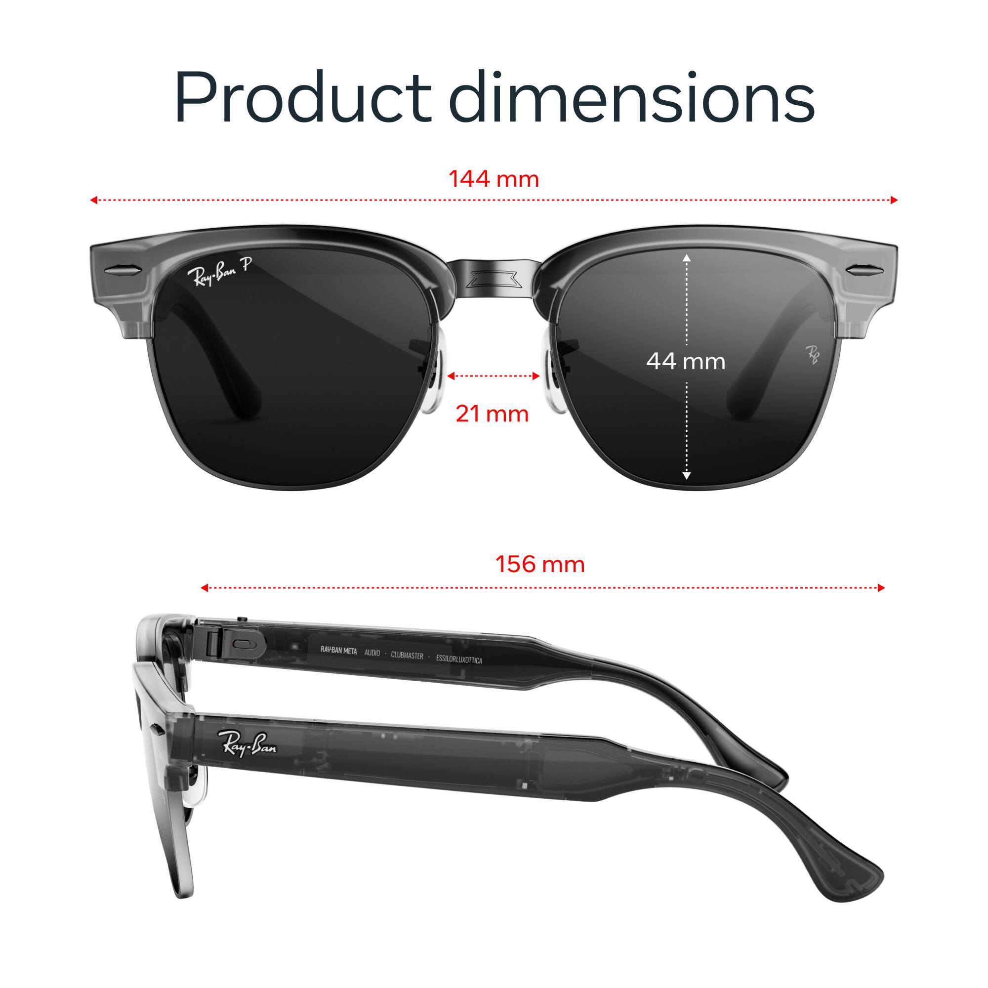 Product dimensions

144 mm

44 mm

21 mm

156 mm

Ray-Ban