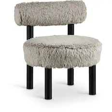 Front. Meridian Furniture - Ambre Taupe Vegan Shearling Fabric Upholstered Accent Chair - Black.