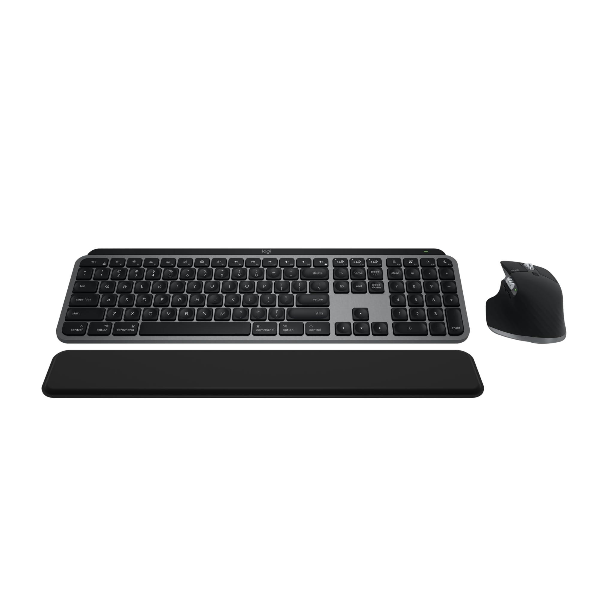 Front. Logitech - Logitech MX Keys S Combo for Mac - Wireless Backlit Keyboard & Mouse, USB-C, Bluetooth, Space Grey - Space Grey.
