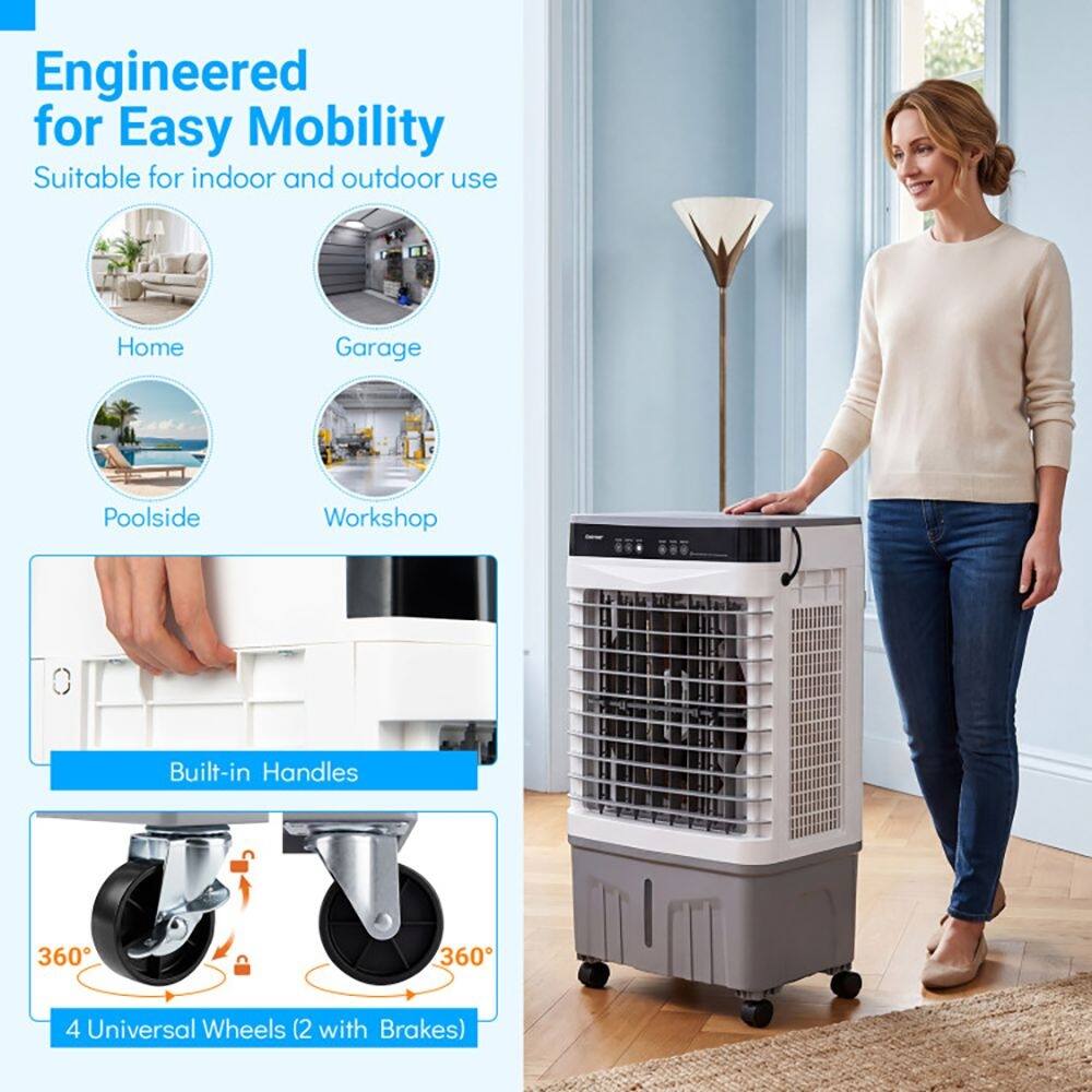 Engineered for Easy Mobility  
Suitable for indoor and outdoor use  
Home Garage Poolside Workshop  
Built-in Handles  
360° 360°  
4 Universal Wheels (2 with Brakes)