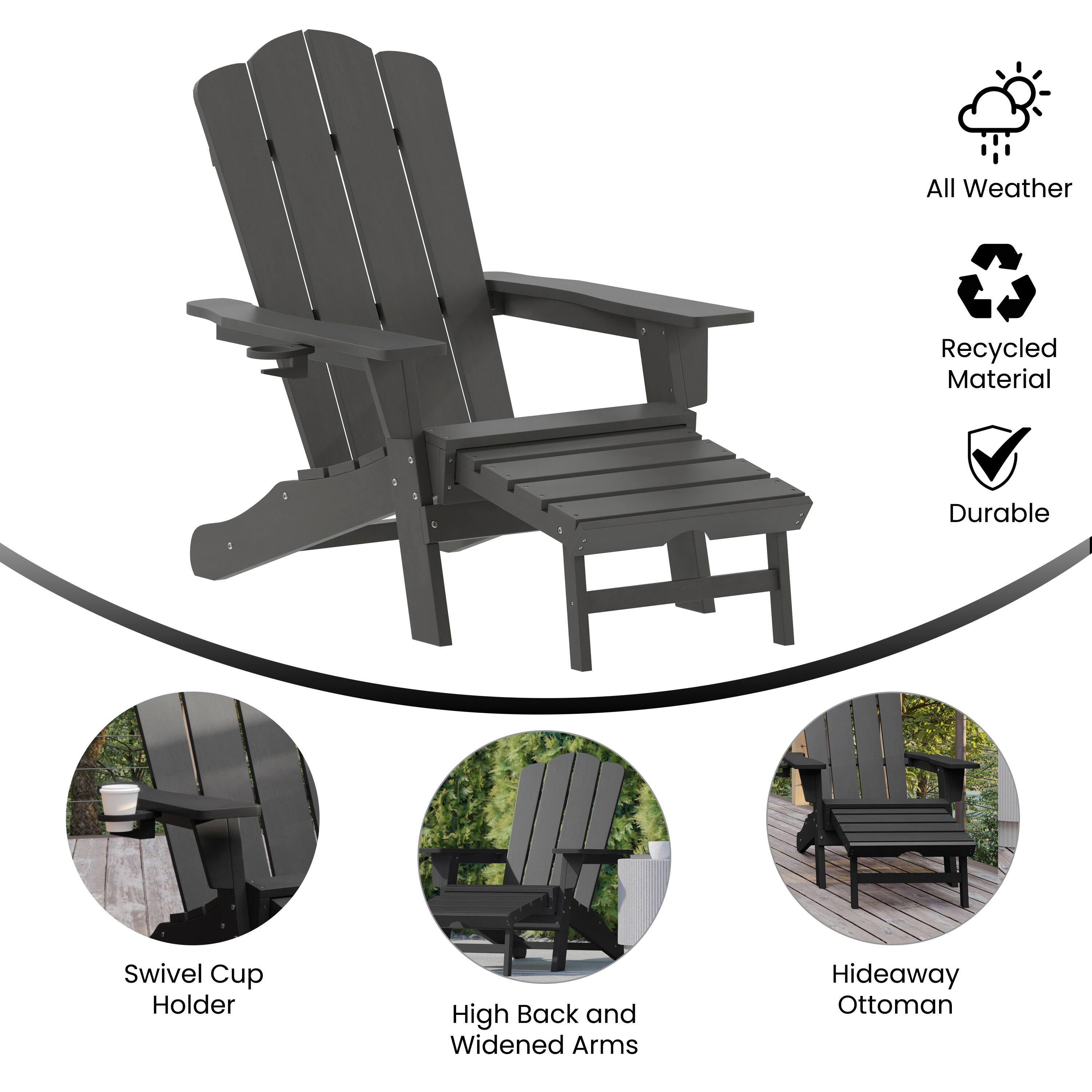 All Weather Recycled Material Durable Swivel Cup Holder High Back and Widened Arms Hideaway Ottoman