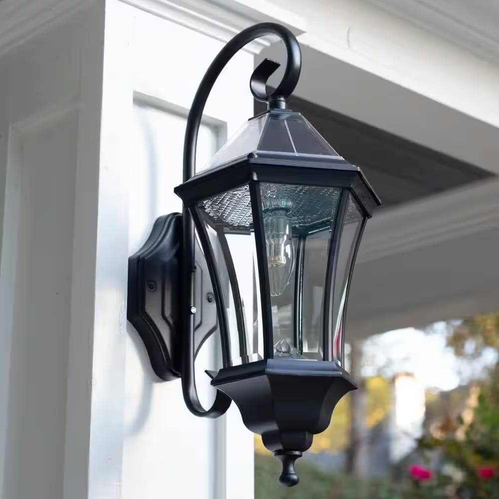 Angle. Hivvago - Outdoor Farmhouse Solar Wall Light in Black Finish - 150 Lumens - Black.