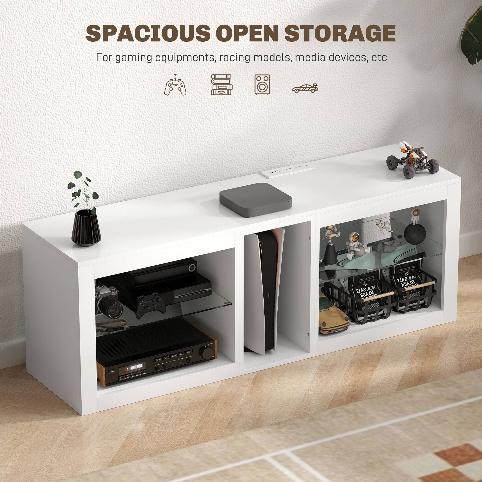 SPACIOUS OPEN STORAGE  
For gaming equipments, racing models, media devices, etc