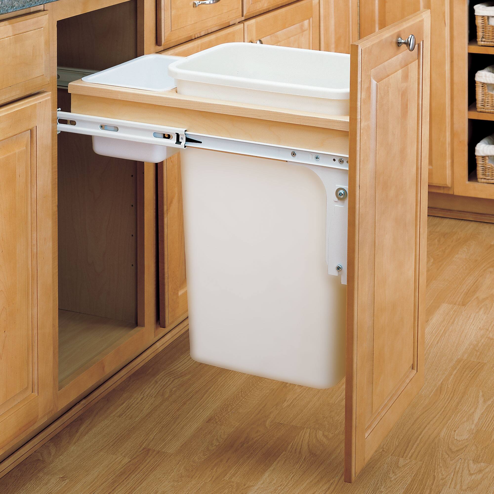 Alt View 4. Rev-A-Shelf - Rev-A-Shelf Pullout Trash Can, Full-Height Cabinet, 50 qt., White,4WCTM-1550DM-1 - Light Brown.