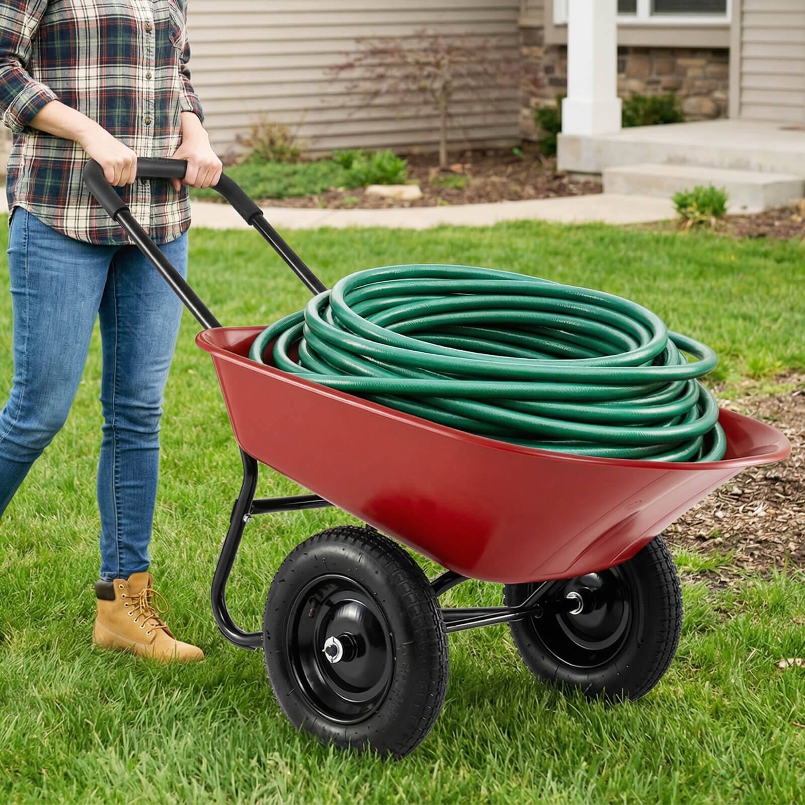 Alt View 3. Costway - Costway 2 Tire Wheelbarrow Garden Cart Heavy-duty Dolly Utility Cart - Red.