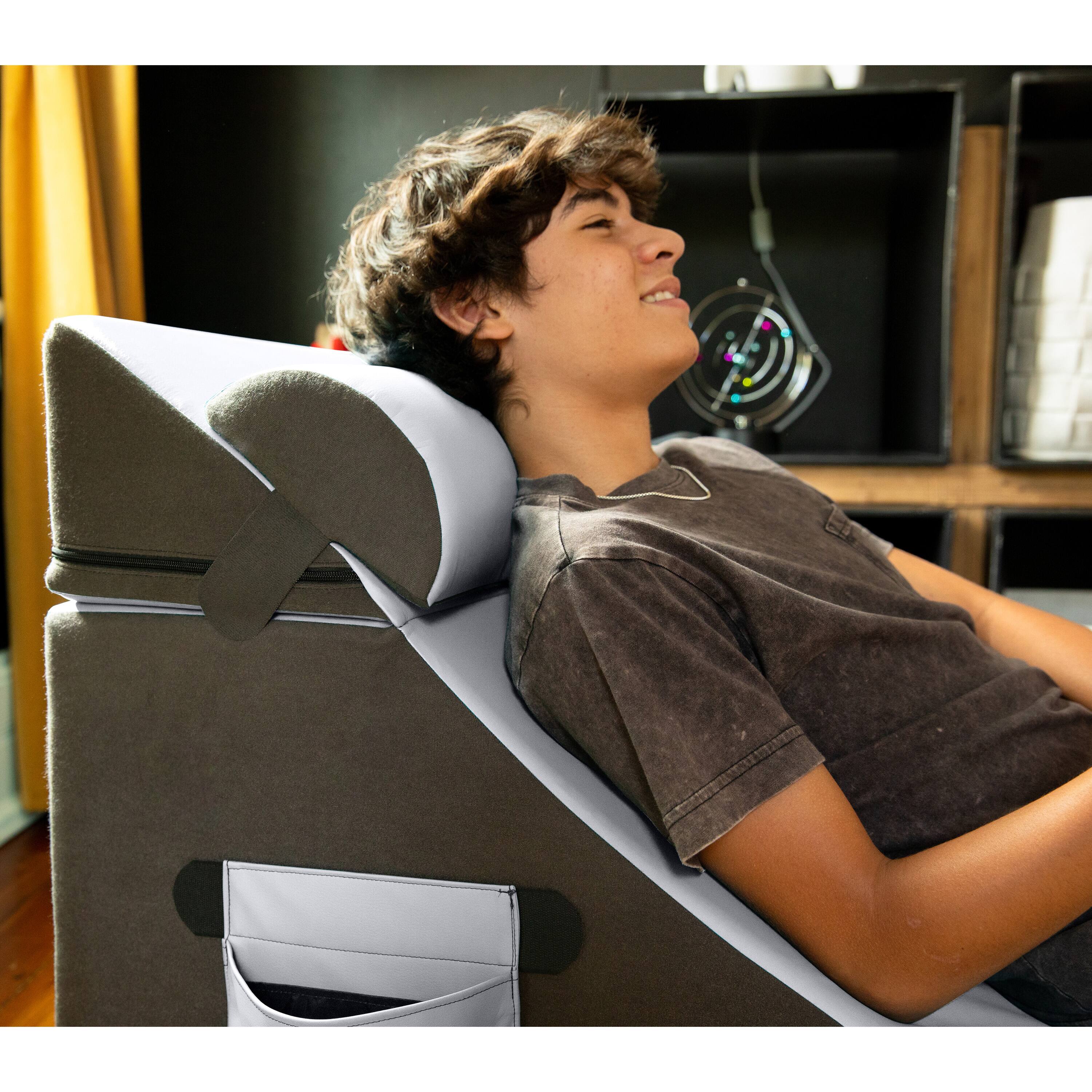 Alt View 1. Jaxx - Jaxx Flexx V-Tex Convertible 3 in 1 Gamer Chair, Table, & Ottoman w/ Adjustable Headrest & Pocket - Vinyl Submarine Grey - Submarine Grey.