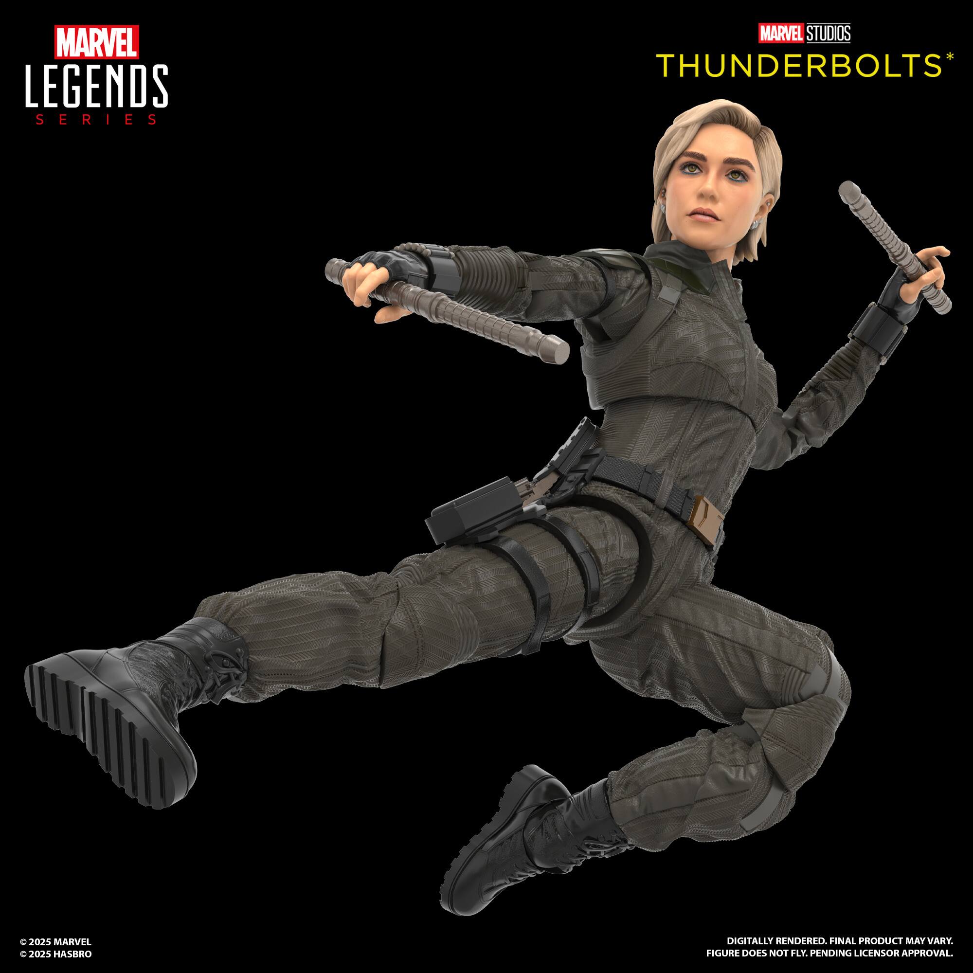 The text on the image reads: "MARVEL LEGENDS SERIES MARVEL STUDIOS THUNDERBOLTS* J025 MARVEL HASERO DIGITALLY RENDERED. FINAL PRODUCT MAY VARY. FIGURE DOES NOT FLR PENDING LICENSOR APPROVAL."