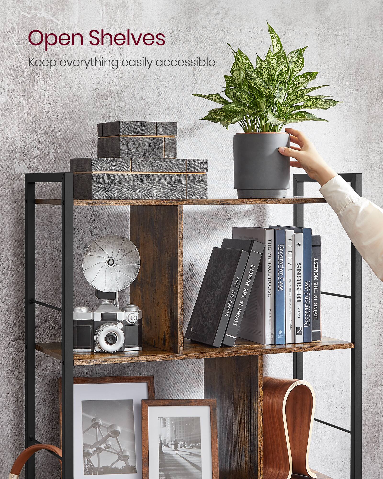 Open Shelves  
Keep everything easily accessible

ARTS MOMENT THE VINTAGE HOUSE  
DESIGNS IN LIVING  
CEREAL  
THE VINTAGE HOUSE  
DESIGNS IN LIVING  
ARTS THE CRAFTS  
THE MOMENT THE GREAT  
CASE  
Decoration | MOMENT THE IN LIVING