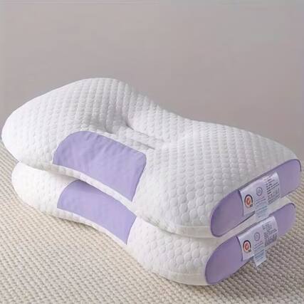 Front. TinyHomie - 2 pieces YBZ 4D Knitted Cotton Massage Pillow Purple - White.