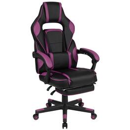 Emma + Oliver - Ergonomic Gaming Chair -Recline Back/Arms, Footrest, Massaging Lumbar - Black with Purple Trim