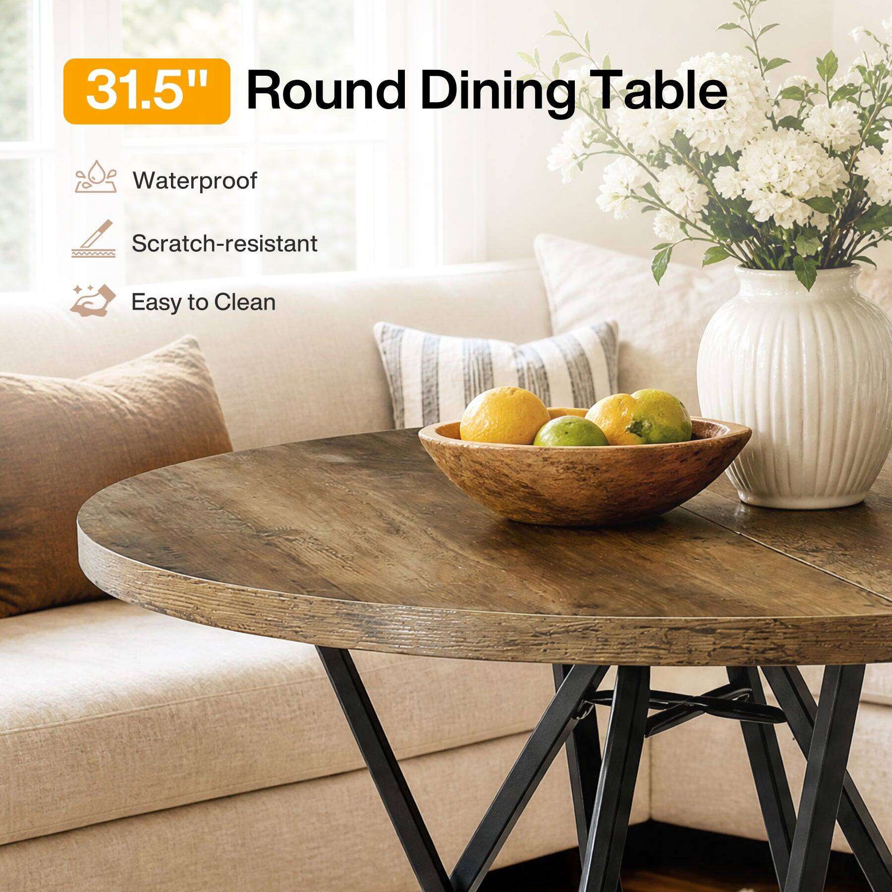 Tribesigns Farmhouse Dining Table with Metal Frame and Wood Grain ...
