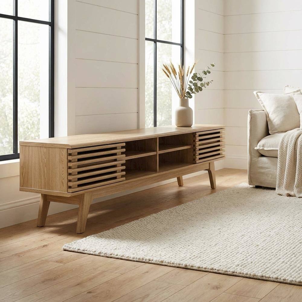 Left. FurniFact - Brown wood entertainment center with spacious TV stand and sleek design - Brown.