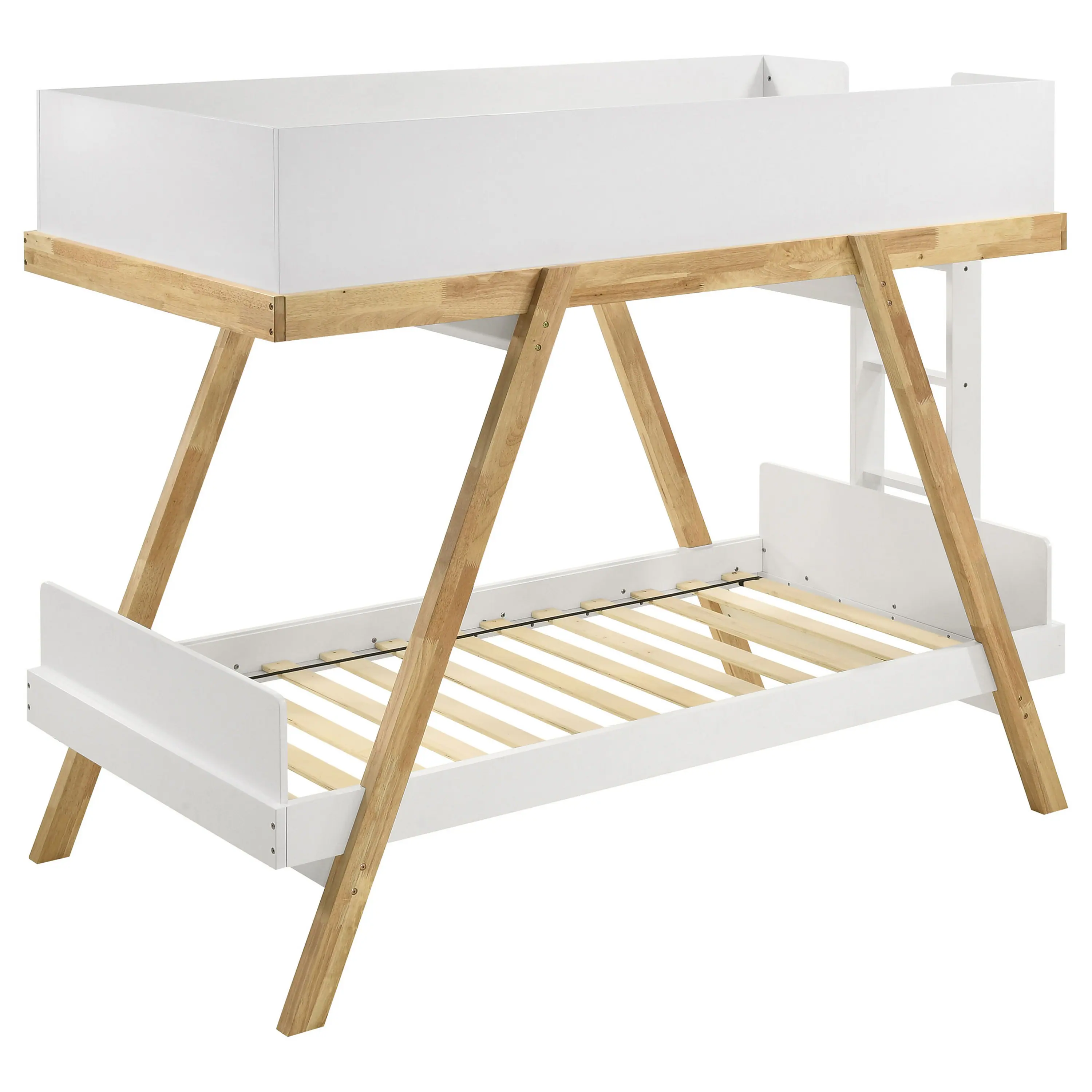 Alt View 3. Manhattan Lane - Anky Twin Size Bunk Bed, Brown Wood, 3 Side Panel Rails, Ladder - White, Brown.
