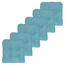 Sweet Home Collection - Crushed Memory Foam Tufted Chair Cushion Non Slip Microdot Rubber Back, 6-Pack - Teal
