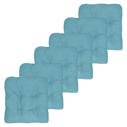 Front. Sweet Home Collection - Crushed Memory Foam Tufted Chair Cushion Non Slip Microdot Rubber Back, 6-Pack - Teal.