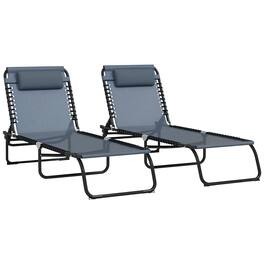 Outsunny - Folding Chaise Lounge Chair Set of 2, Patio Sun Tanning Chair, Outdoor Chaise Lounger with 4-Position Reclining Back - Gray