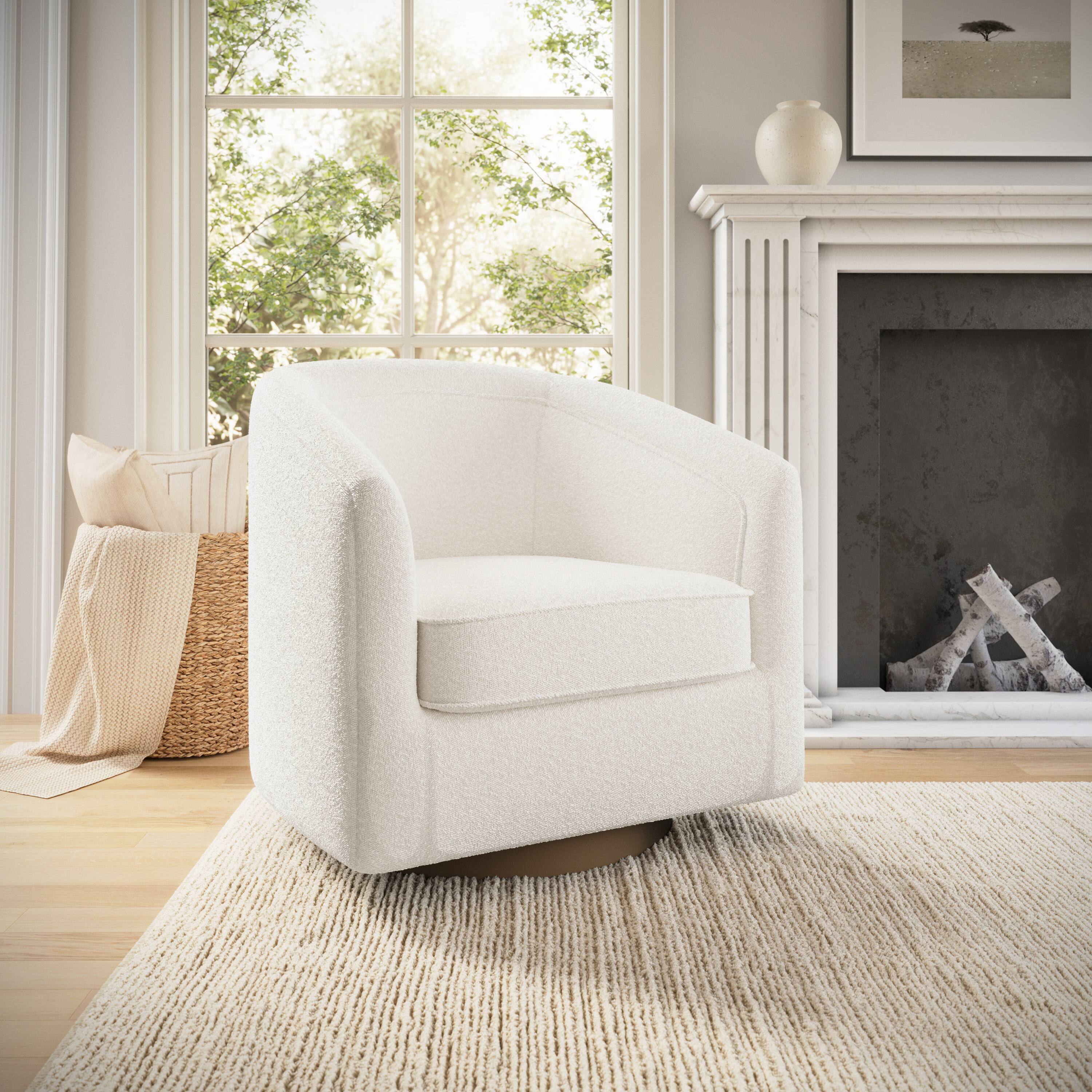 Alt View 1. Emma + Oliver - Della Club Style Barrel Accent Chair with 360 Degree Swivel Base and Sloped Armrests - White.