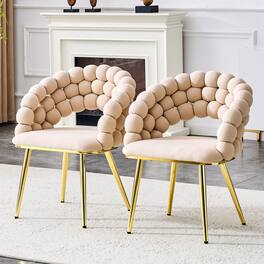 Loheer - Dining Chairs Set of 2 Beige Velvet Bubble Accent Chairs for Dining Room Kitchen with Gold Legs 2.1 ft - Beige,Gold