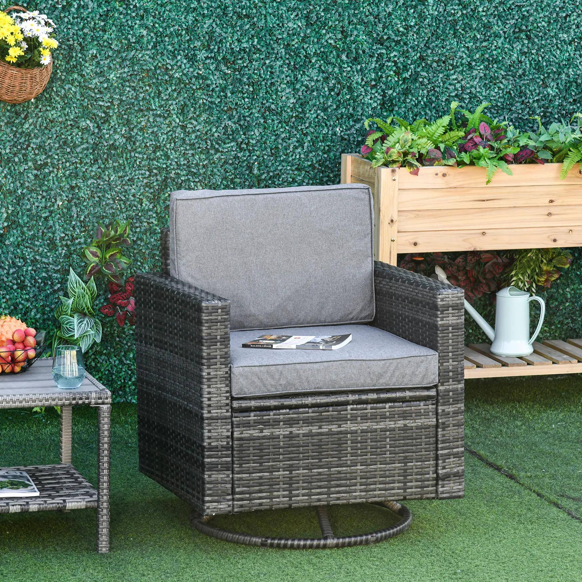 Left. Resenkos - Resenkos Swivel PE Wicker Chair, 360° Rotating Glider with Comfortable Cushions, Perfect for Outdoor, Patio, Gray - Gray.