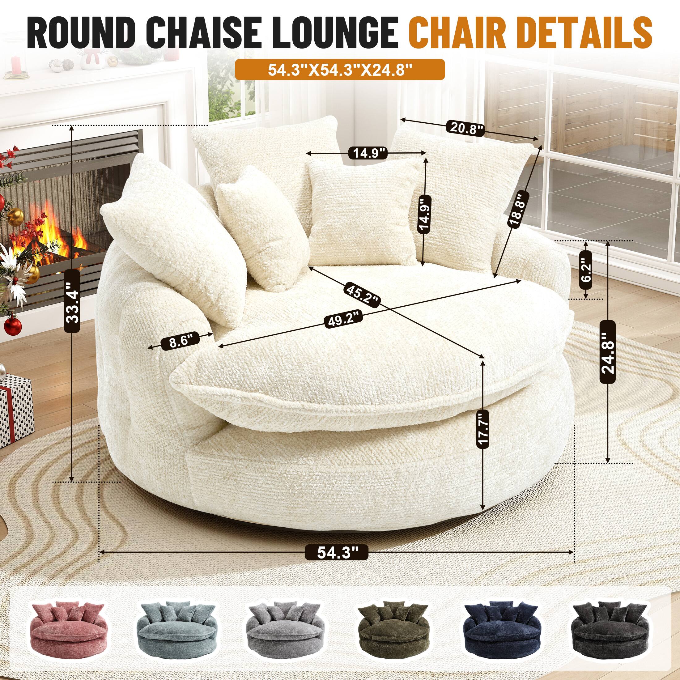 ROUND CHAISE LOUNGE CHAIR DETAILS  
54.3"X54.3"X24.8"  
33.4"  
8.6"  
14.9"  
45.2"  
49.2"  
14.9"  
20.8"  
18.8"  
6.2"  
24.8"  
17.7"  
54.3"