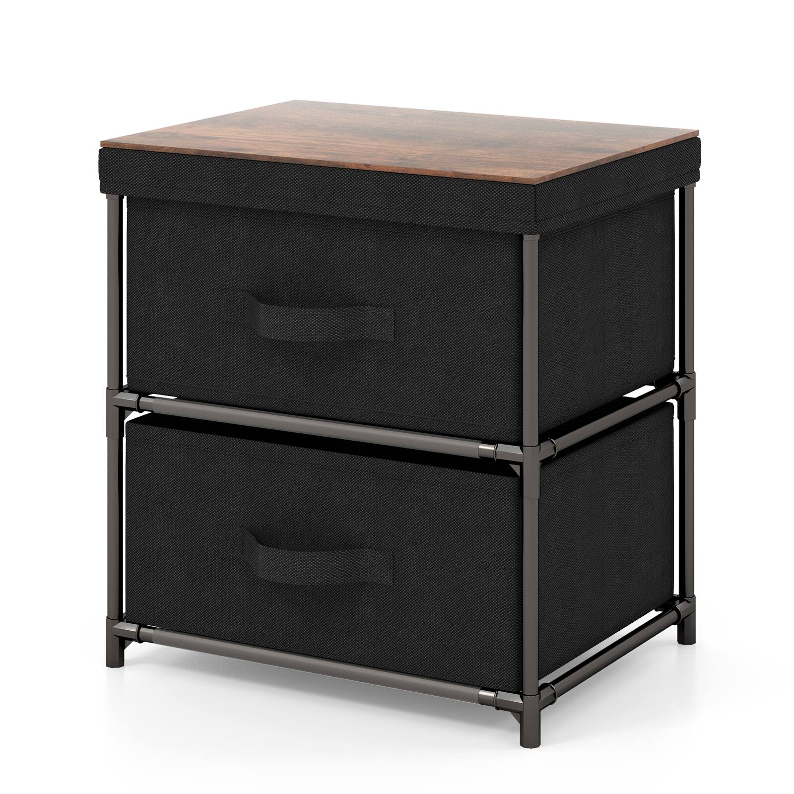Alt View 19. Costway - 2 Drawer Dresser Fabric Storage Organizer Nightstand Bedside Sofa Table - Black/Rustic Brown.