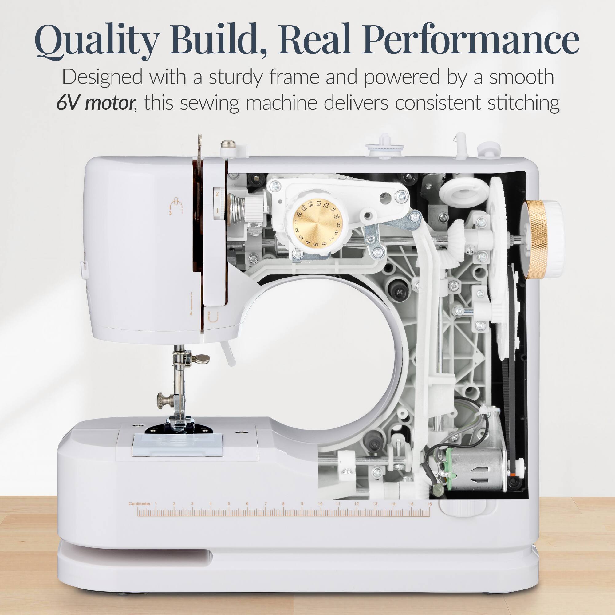 Quality Build, Real Performance  
Designed with a sturdy frame and powered by a smooth 6V motor, this sewing machine delivers consistent stitching