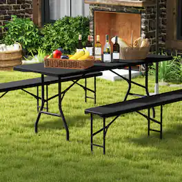 LUCKY ONE - 6 ft Portable Folding Table 350 lbs Fold-in-Half w HDPE Top & Carry Handle Camping Picnic - Black