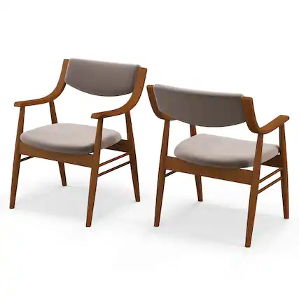 Front. Costway - PU Leather Dining Chair Set of 2 with Padded Seat & Back Armrests Rubber Wood Frame - Brown.