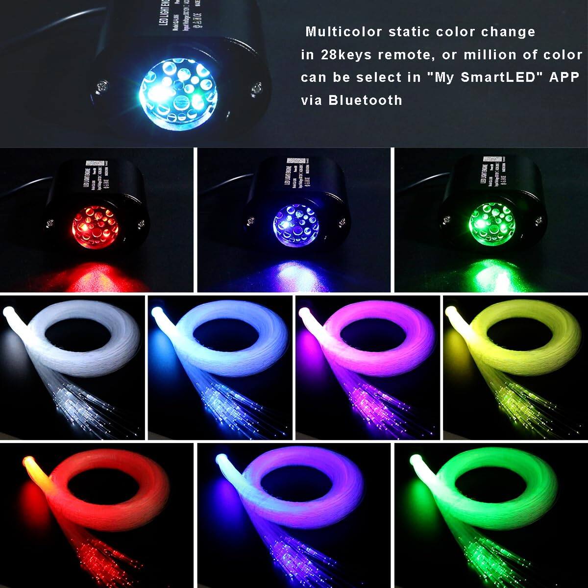 Multicolor static color change in 28keys remote, or million of color can be select in "My SmartLED" APP via Bluetooth