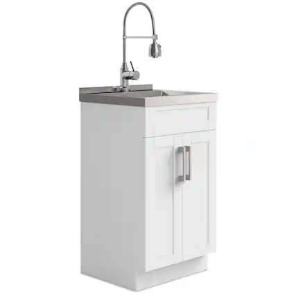 Front. Simpli Home - Hennessy All-in-One 20-inch Utility Sink & Cabinet - Pure White.