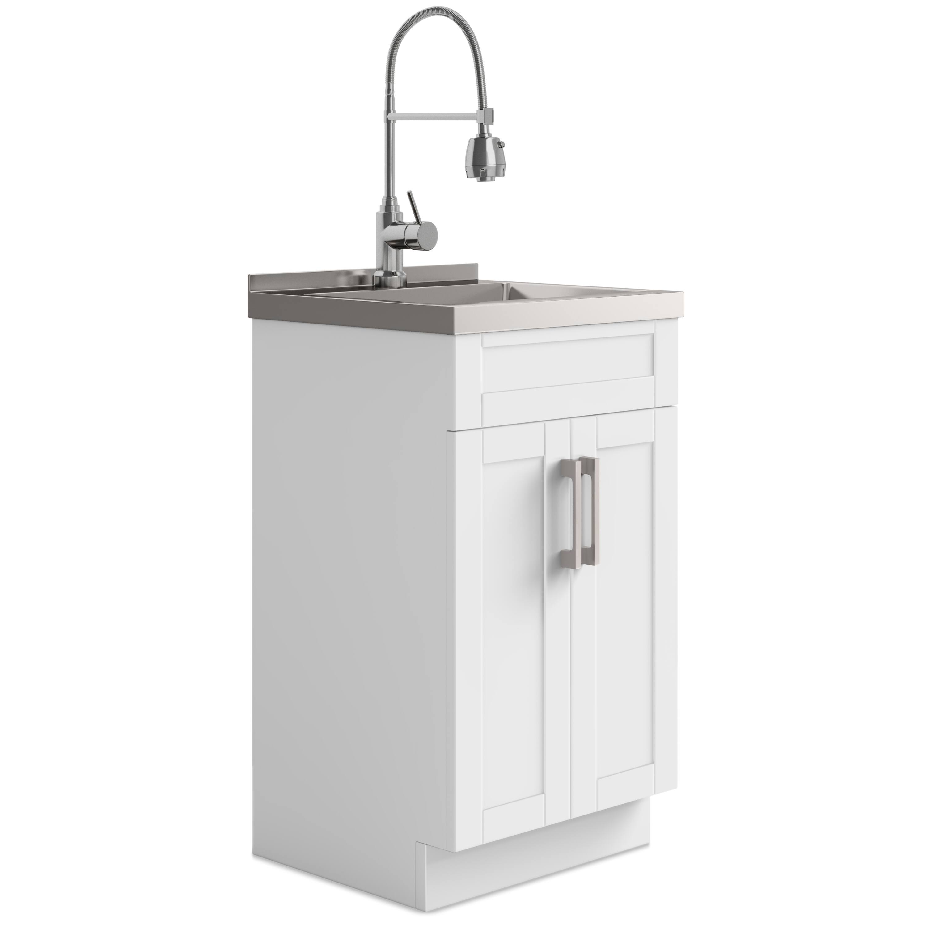 Front. Simpli Home - Hennessy  All-in-One 20-inch Utility Sink & Cabinet - Pure White.