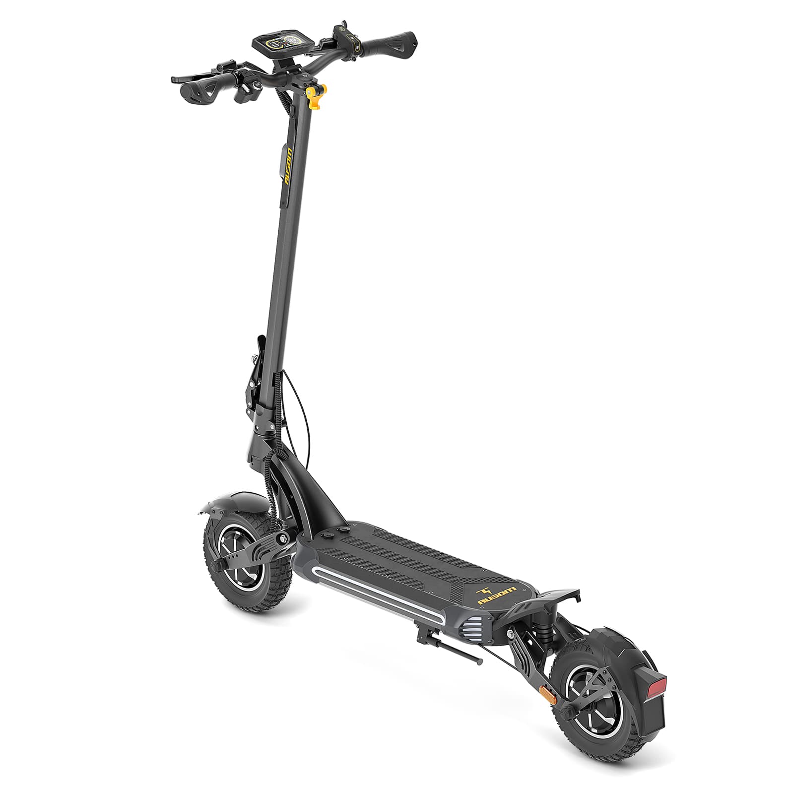 Left. Ausom - SR1 Foldable Electric Scooter w/ 54 mi Max Operating Range & 41 mph Max Speed, Dual 1400W Motors, 287 lbs Max Load - Dark Gray.