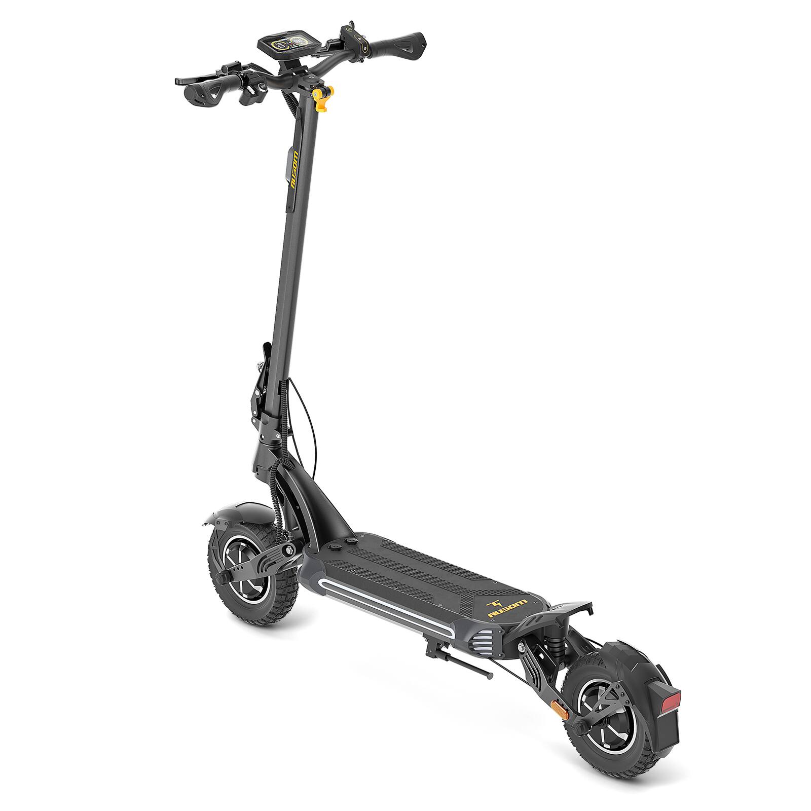 Left. Ausom - SR1 Foldable Electric Scooter w/ 54 mi Max Operating Range & 41 mph Max Speed, Dual 1400W Motors, 287 lbs Max Load - Dark Gray.