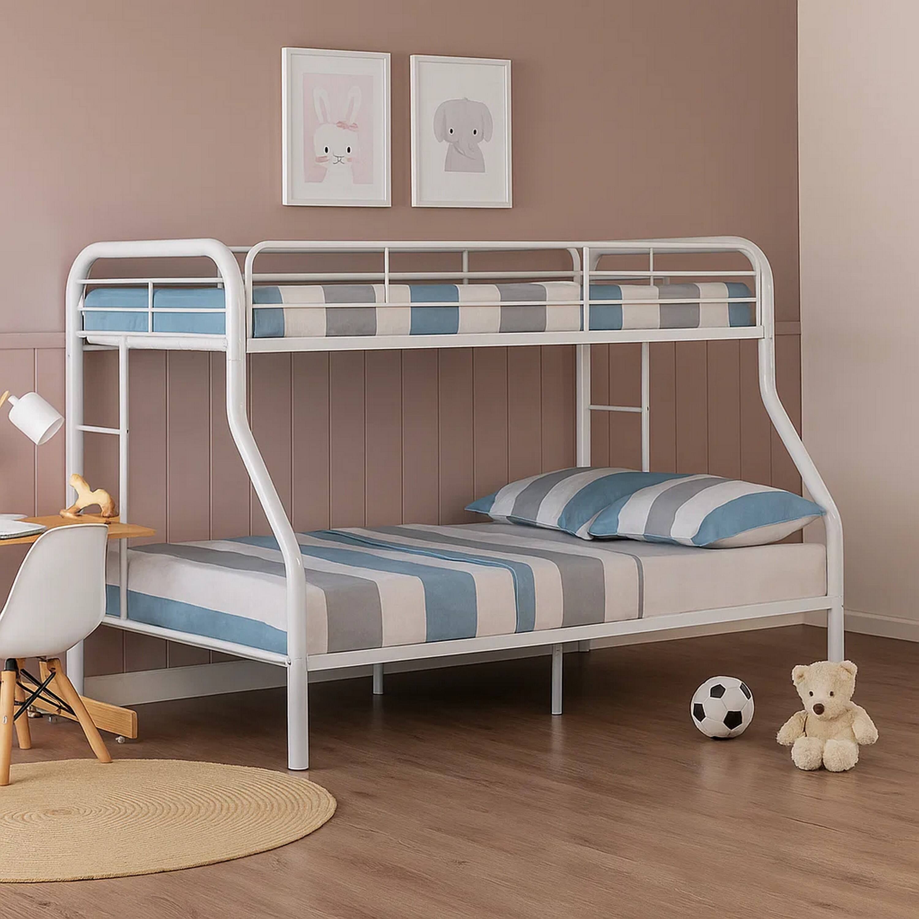 Alt View 2. Manhattan Lane - Fegy Twin over Full Bunk Bed with Ladder and Rails, White Metal Frame - White.
