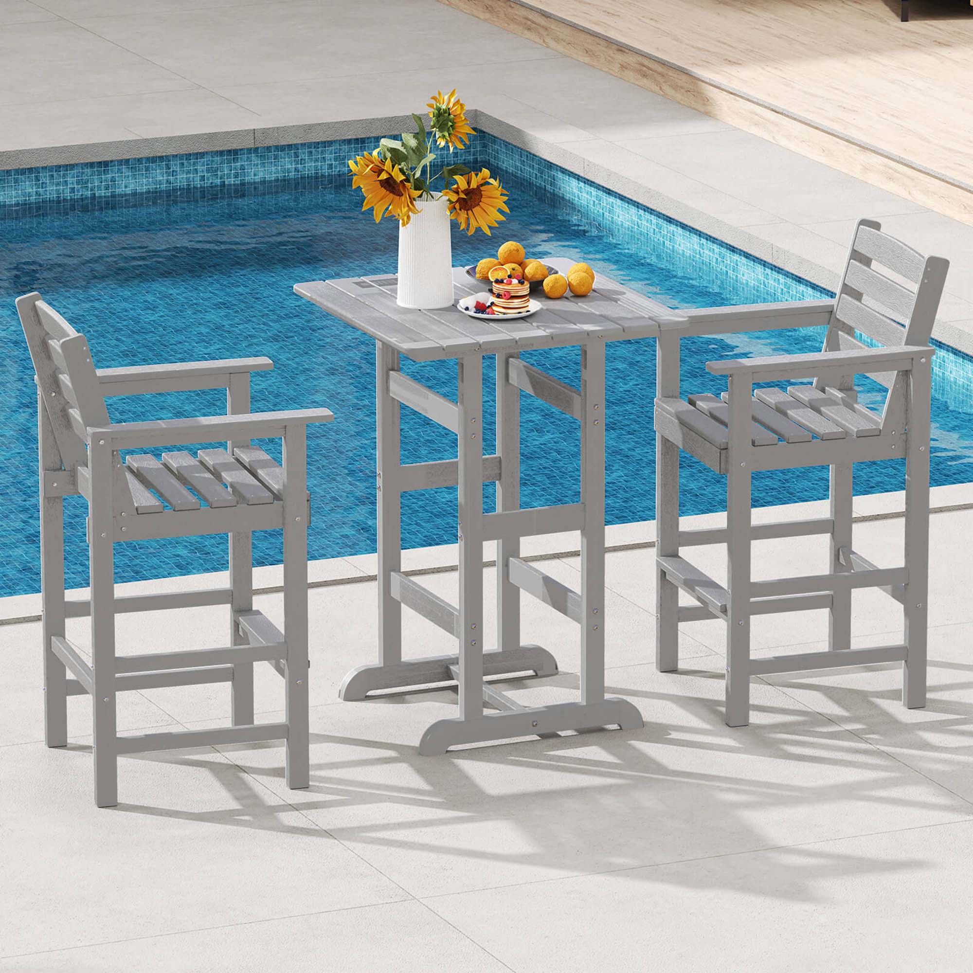 Alt View 3. Costway - Patio Adirondack Bar Chairs Set of 2 with Wide Armrests & Footrest Backrest - Gray.