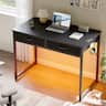 Pinmoco - 32"/42" Small Computer Desk with RGB LED Lights & 2 Fabric Drawers, Modern Dorm Study Desk for Small Spaces - 42" Black