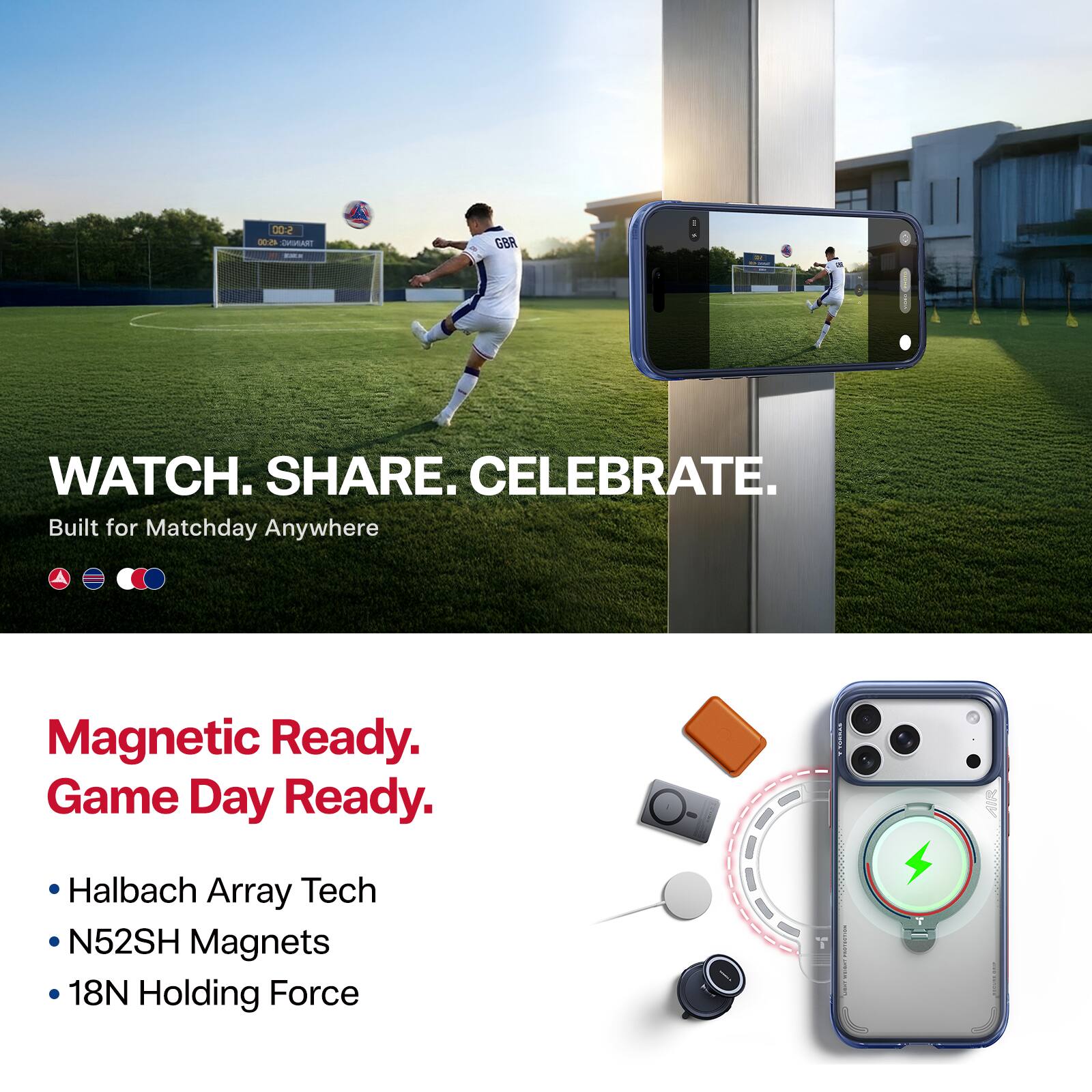 002 CUTATAT . GBR WATCH. SHARE. CELEBRATE. Built for Matchday Anywhere Magnetic Ready. Game Day Ready. | Halbach Array Tech N52SH Magnets 18N Holding Force