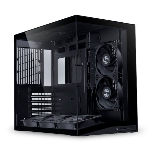Left. Lian Li - O11D MINI V2 Compact ATX Mid-Tower Airflow Computer Case Panoramic View Fully Ventilated Airflow (O11DMIV2X) - Black.